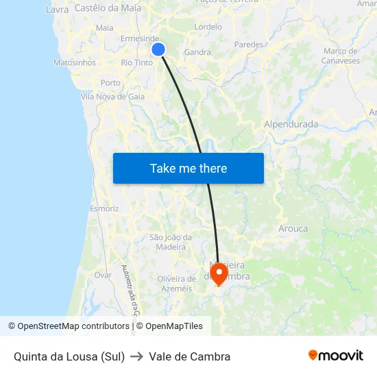 Quinta da Lousa (Sul) to Vale de Cambra map