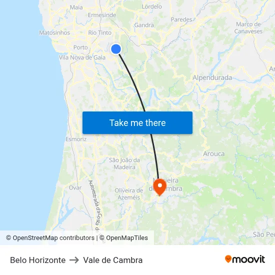Belo Horizonte to Vale de Cambra map