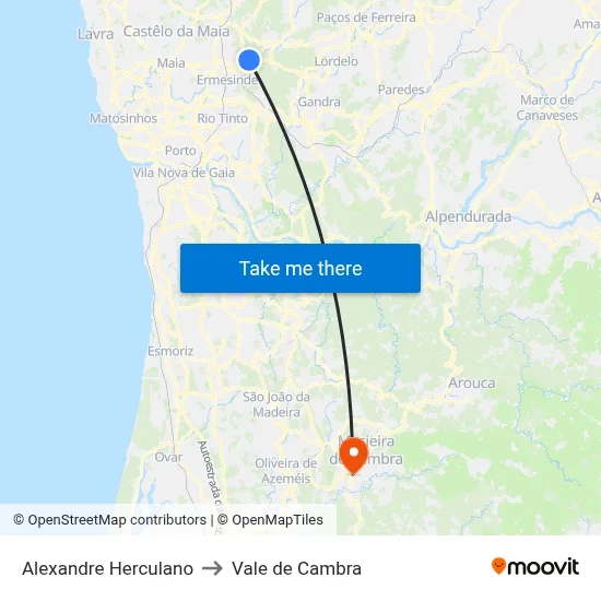 Alexandre Herculano to Vale de Cambra map