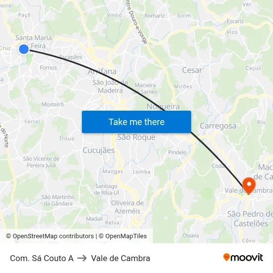 Com. Sá Couto A to Vale de Cambra map