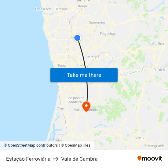 Estação Ferroviária to Vale de Cambra map