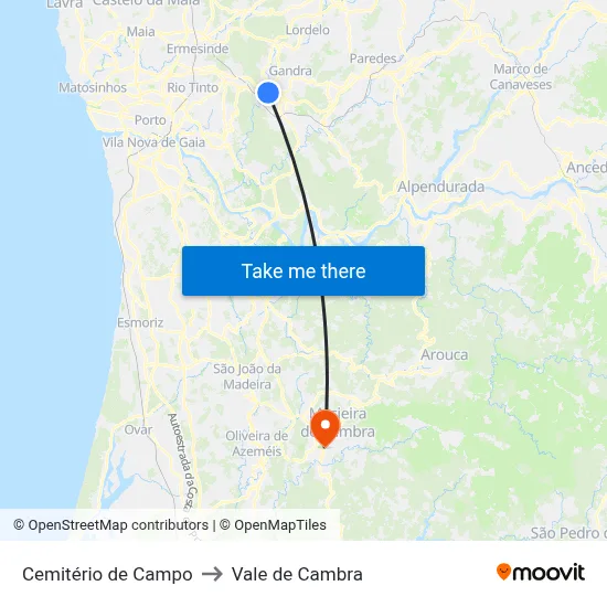 Cemitério de Campo to Vale de Cambra map