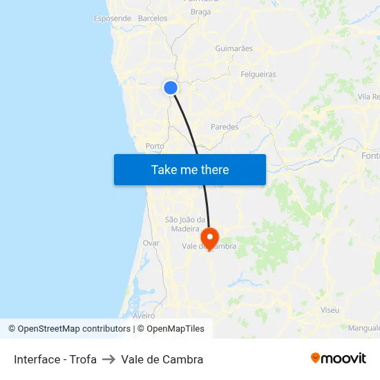 Interface - Trofa to Vale de Cambra map