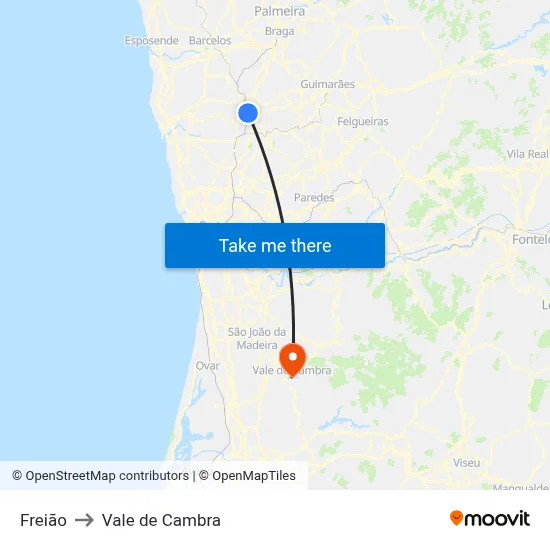 Freião to Vale de Cambra map