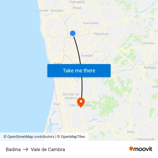 Badina to Vale de Cambra map