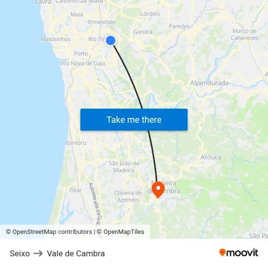 Seixo to Vale de Cambra map
