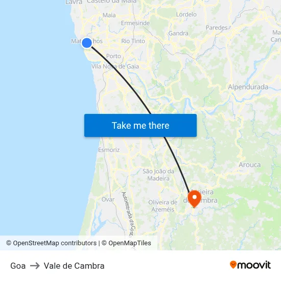 Goa to Vale de Cambra map