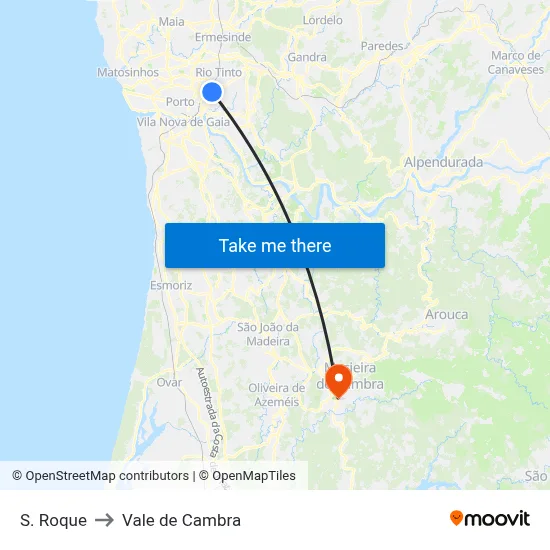S. Roque to Vale de Cambra map