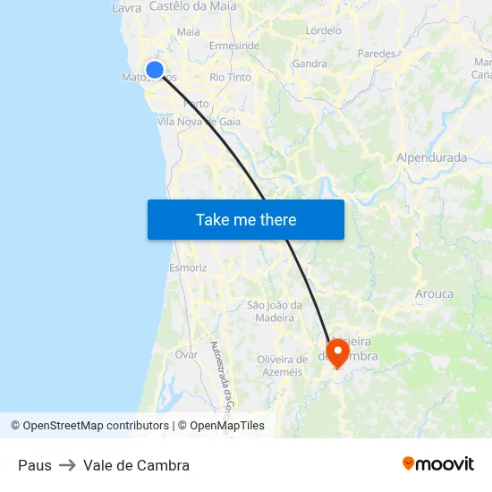 Paus to Vale de Cambra map