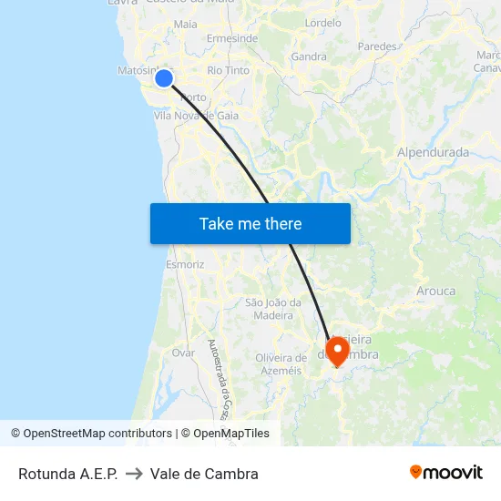 Rotunda A.E.P. to Vale de Cambra map