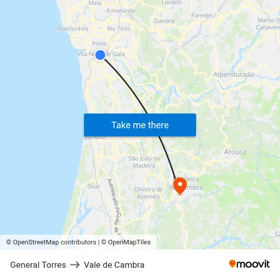 General Torres to Vale de Cambra map