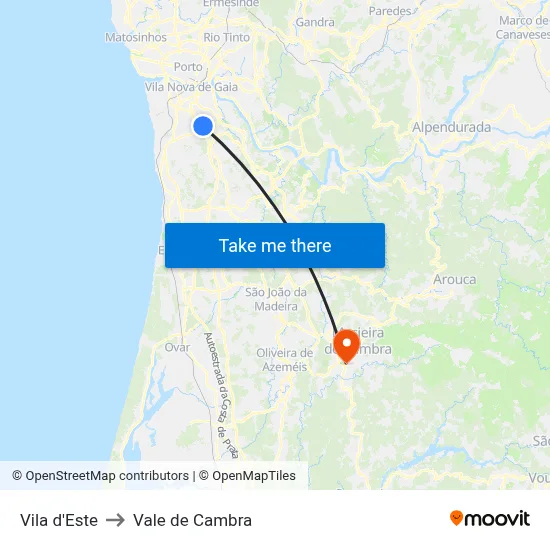 Vila d'Este to Vale de Cambra map