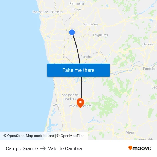 Campo Grande to Vale de Cambra map