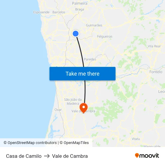Casa de Camilo to Vale de Cambra map