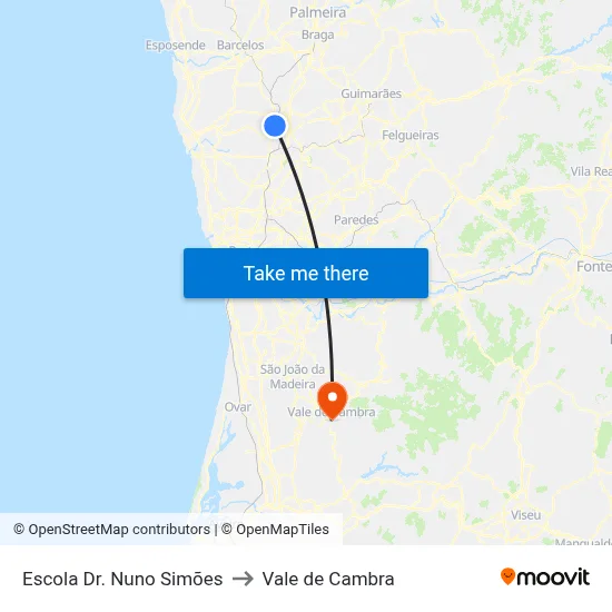 Escola Dr. Nuno Simões to Vale de Cambra map