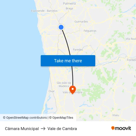 Câmara Municipal to Vale de Cambra map