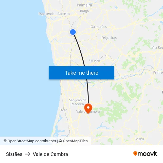 Sistães to Vale de Cambra map