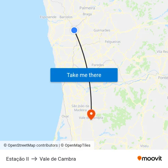 Estação II to Vale de Cambra map