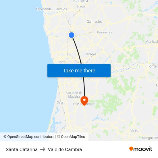 Santa Catarina to Vale de Cambra map