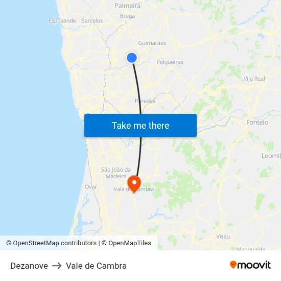 Dezanove to Vale de Cambra map