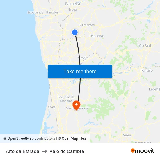Alto da Estrada to Vale de Cambra map