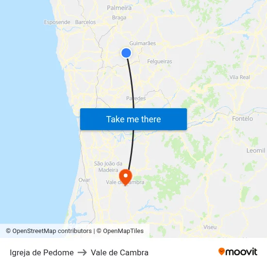 Igreja de Pedome to Vale de Cambra map