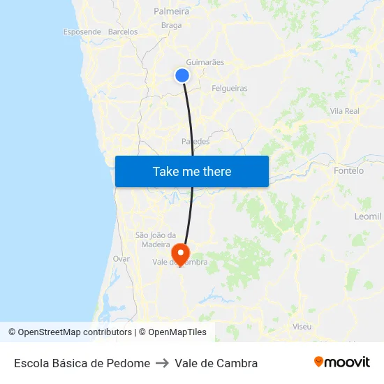 Escola Básica de Pedome to Vale de Cambra map