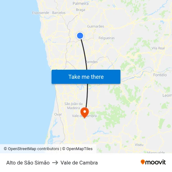 Alto de São Simão to Vale de Cambra map
