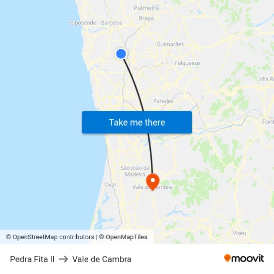 Pedra Fita II to Vale de Cambra map