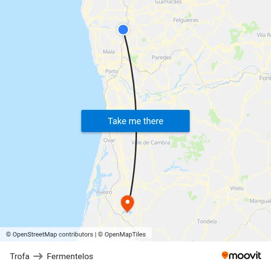 Trofa to Fermentelos map