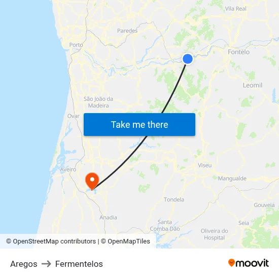 Aregos to Fermentelos map