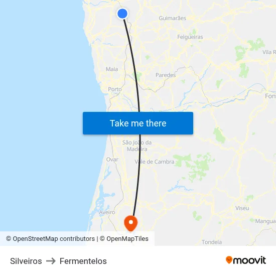 Silveiros to Fermentelos map
