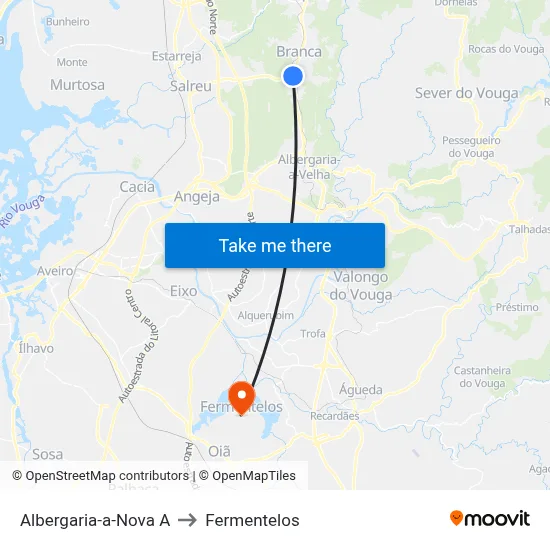 Albergaria-a-Nova A to Fermentelos map