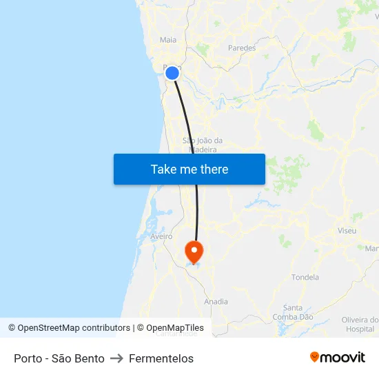 Porto - São Bento to Fermentelos map