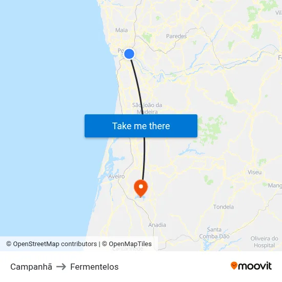 Campanhã to Fermentelos map