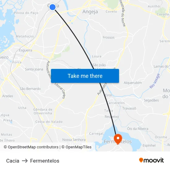 Cacia to Fermentelos map