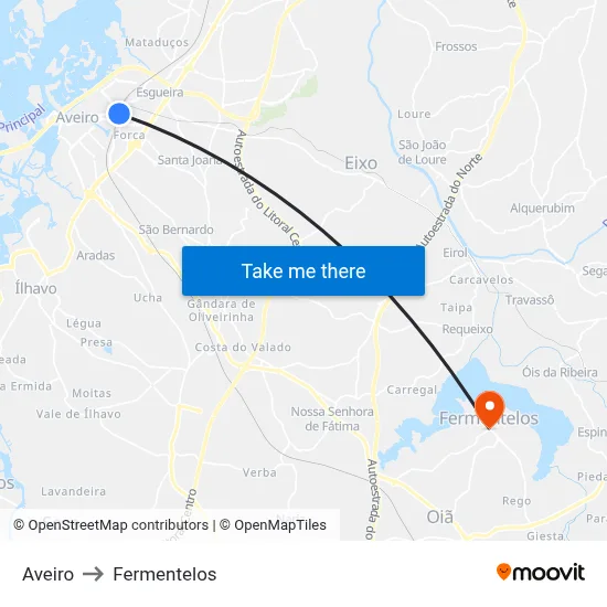 Aveiro to Fermentelos map