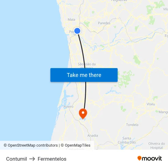 Contumil to Fermentelos map