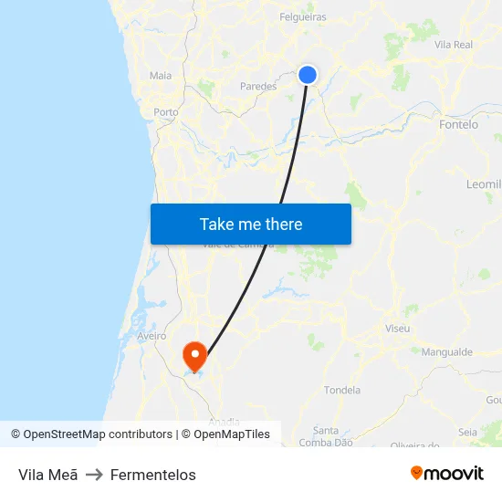 Vila Meã to Fermentelos map