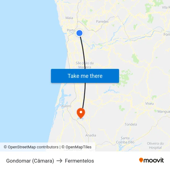 Gondomar (Câmara) to Fermentelos map