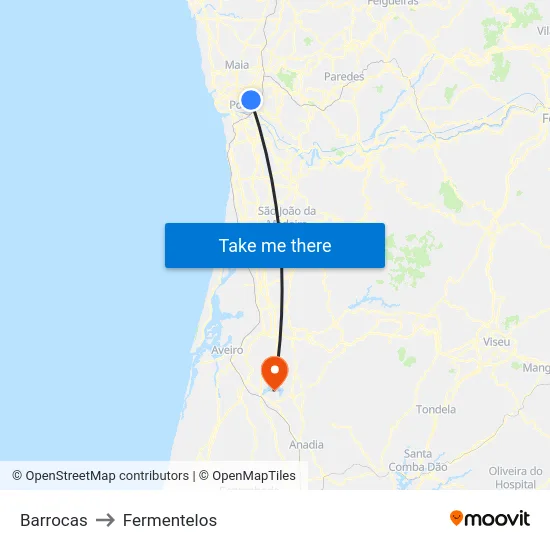 Barrocas to Fermentelos map