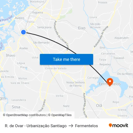 R. de Ovar - Urbanização Santiago to Fermentelos map