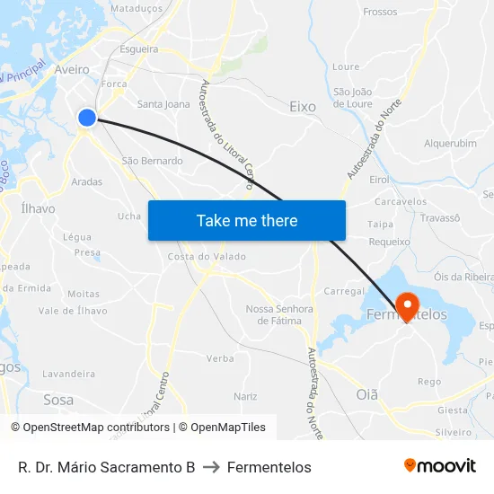 R. Dr. Mário Sacramento B to Fermentelos map