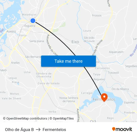 Olho de Água B to Fermentelos map