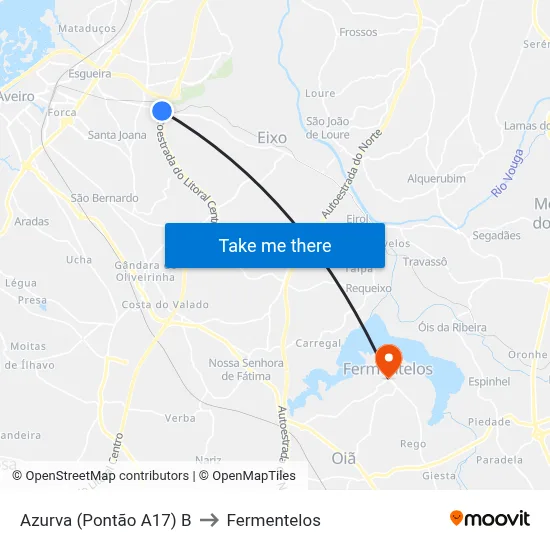 Azurva (Pontão A17) B to Fermentelos map