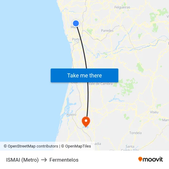 ISMAI (Metro) to Fermentelos map