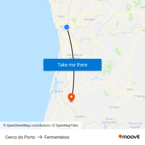 Cerco do Porto to Fermentelos map