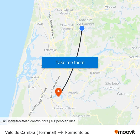 Vale de Cambra (Terminal) to Fermentelos map