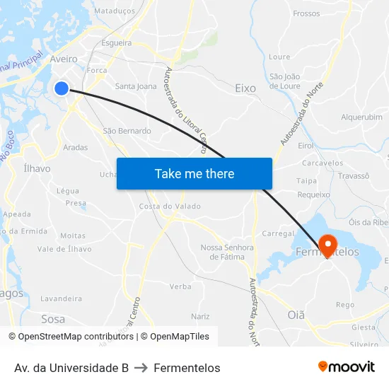 Av. da Universidade B to Fermentelos map