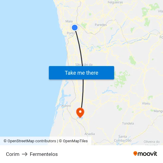 Corim to Fermentelos map